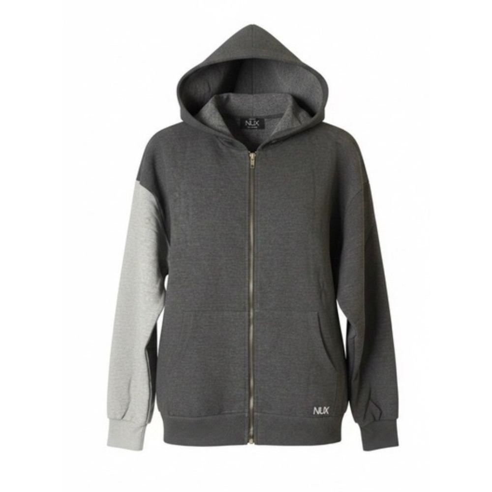 Nux Combo Hoodie Charcoal & Light Gray Zip Hoodie; Small